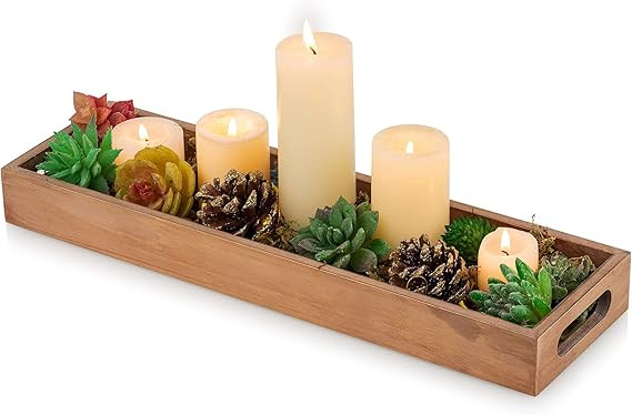 Hanobe Rectangular Long Narrow Tray: Rustic Wooden Decorative Serving Centerpiece Decor Rectangle... | Amazon (US)