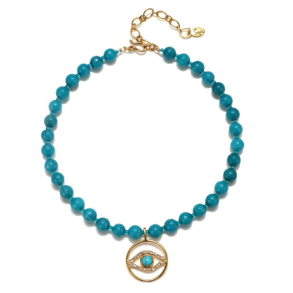 Evil Eye Turquoise Color Karma Choker Necklace | Sequin