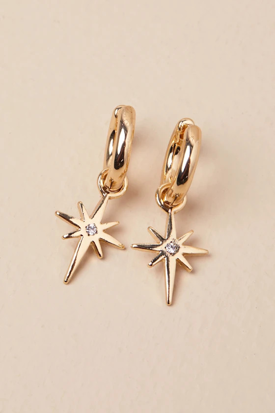 Stellar Sensation Gold Star Charm Huggie Hoop Earrings | Lulus