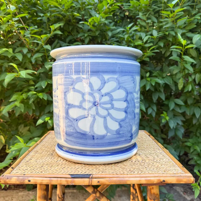 Hand Painted Floral Blue and White Porcelain Cachepot | Orchid Planter - Etsy | Etsy (Global)