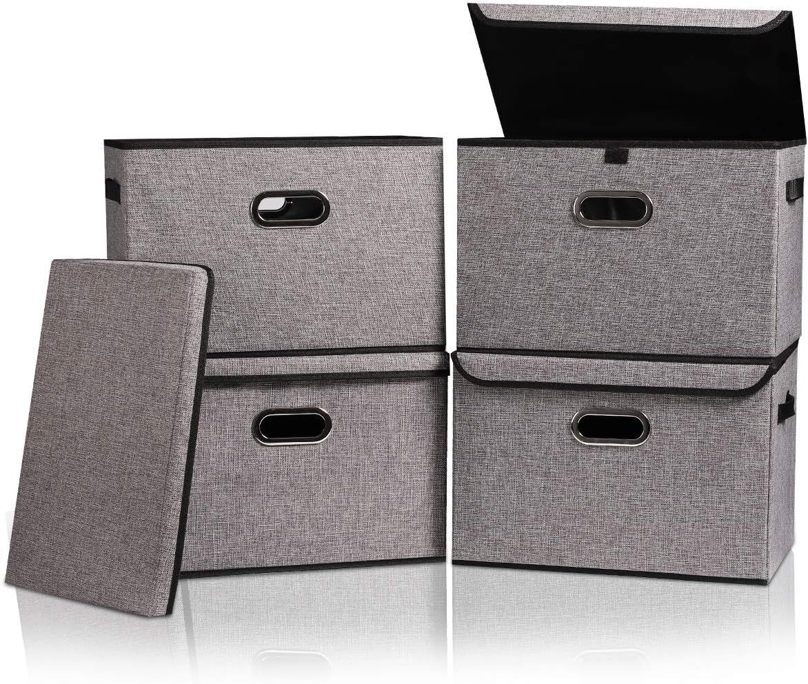 Large Foldable Storage Boxes Container Storage Bins with Lids [4pack] Large Odorless Linen Fabric... | Amazon (US)