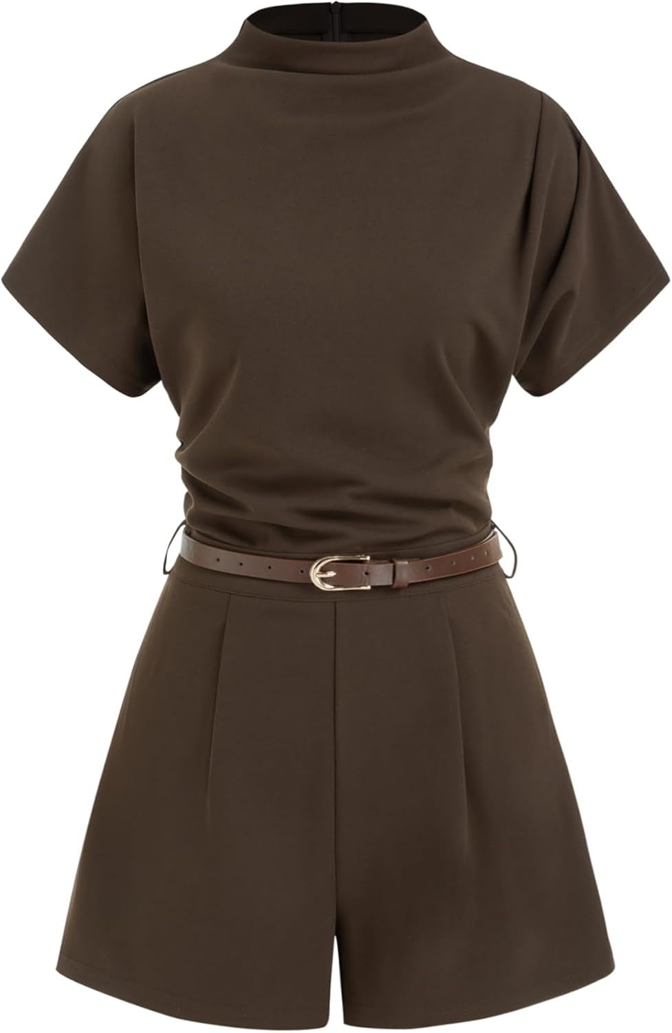 CIDER Women's Stand Collar Pleated Belted Romper | Amazon (US)