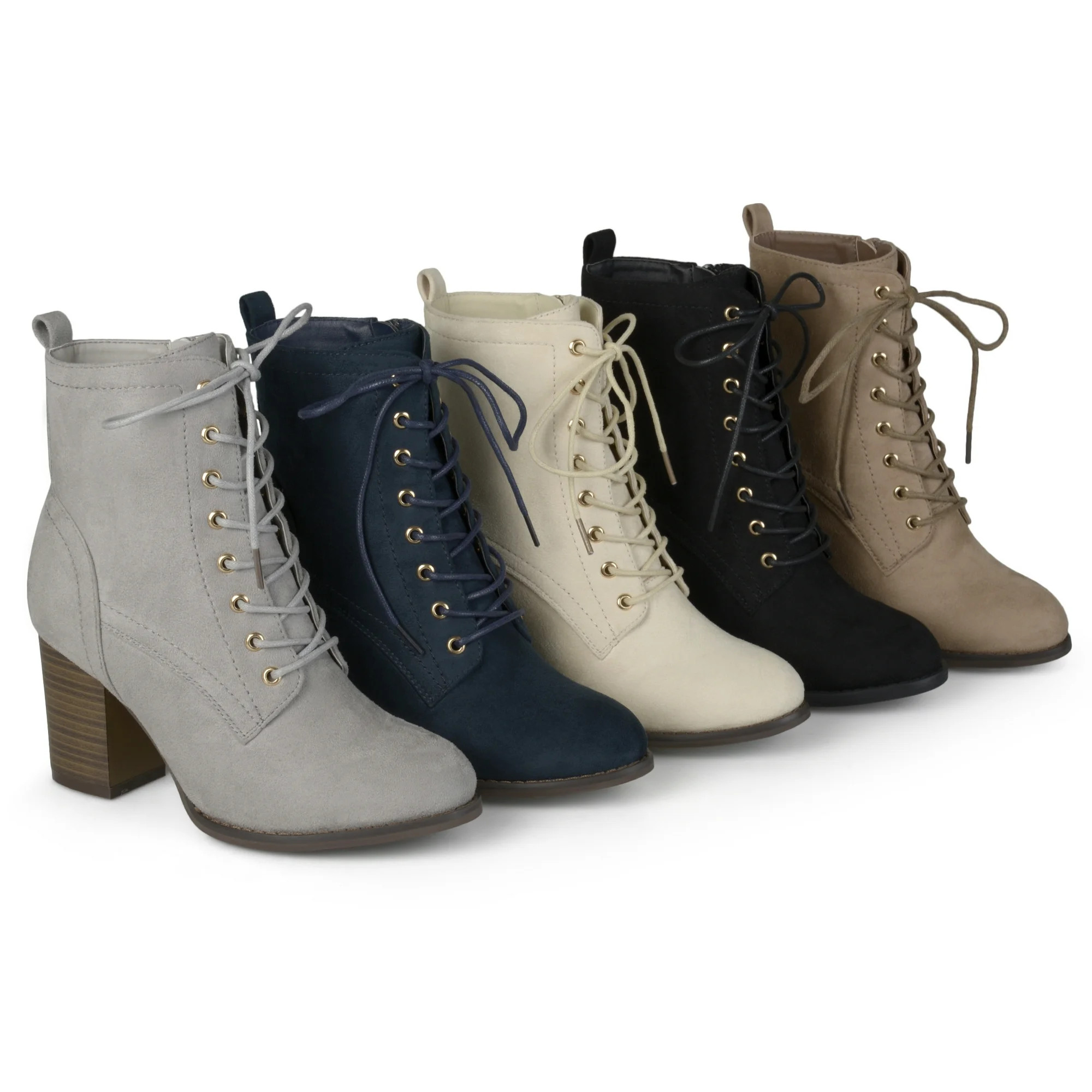 Brinley Co. Women's Lace-Up Faux Suede Booties with Stacked Heel | Walmart (US)
