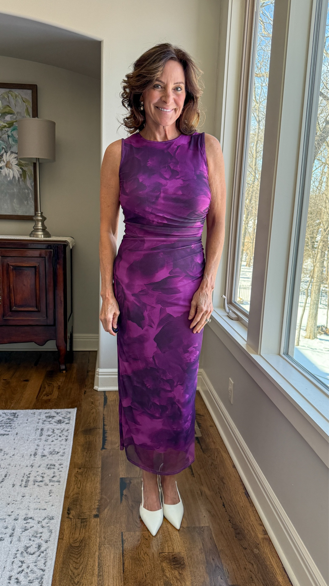 I wasn’t sure about this one until I put it on — and then I loved it. The mesh is soft, the ruching is really flattering, and it feels dressy without being uncomfortable. This is one of those easy date-night dresses that does all the work for you. 💜

#datenightdress #weddingguestdress #purpledress #meshdress