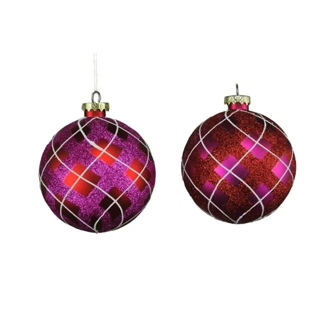 4 Pack of Red, Pink, and White Ball Ornaments with Glitter Enhancements | Walmart (US)