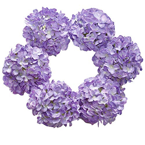DuHouse Silk Hydrangea Artificial Flowers Heads with Stems for Wedding Home Decor Pack of 6 (Purple) | Amazon (US)