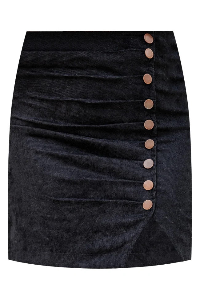 Feels So Right Black Side Button Corduroy Skirt | Pink Lily