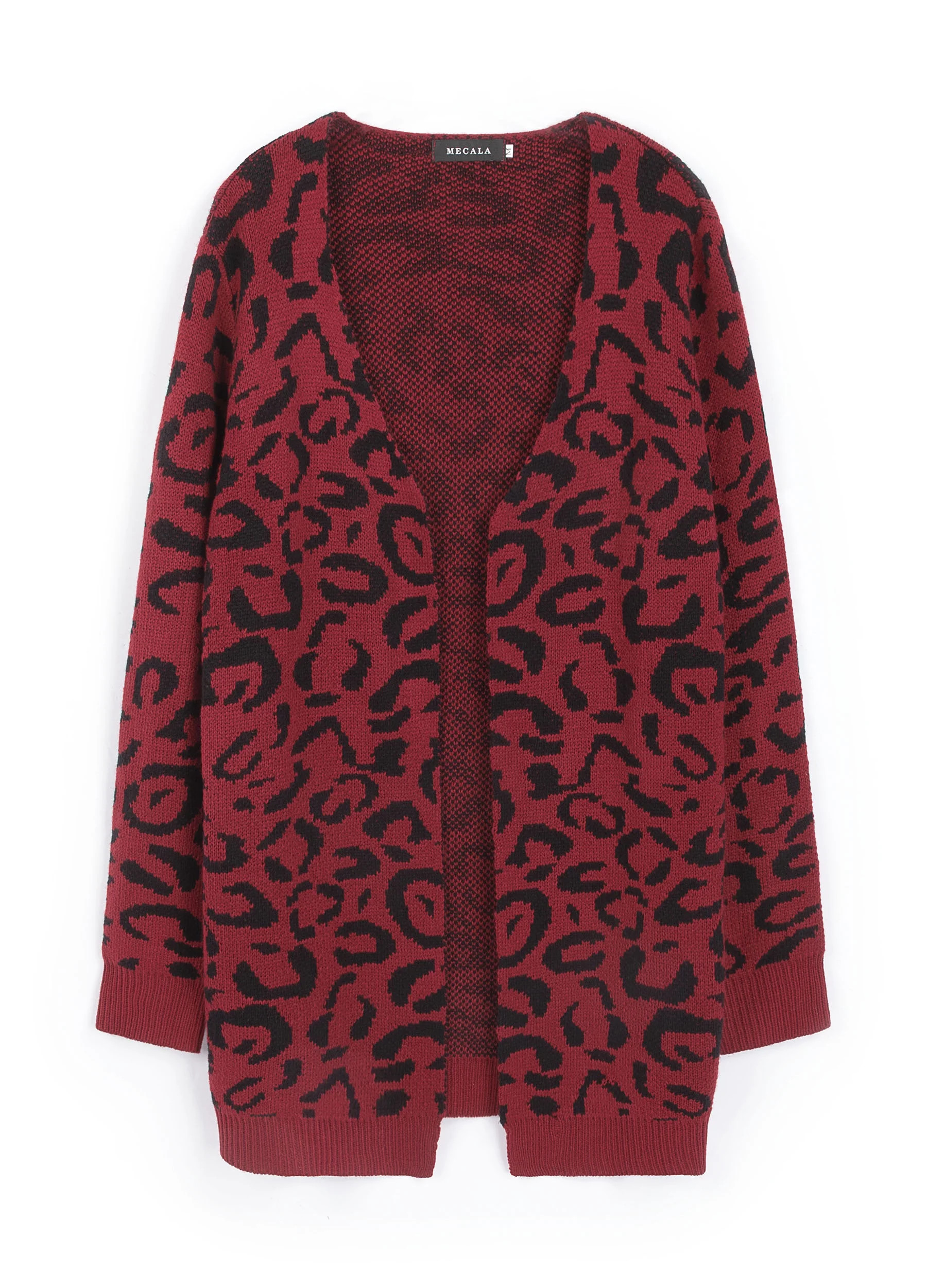 MECALA Women's Long Sleeve Leopard Open Front Cardigan Sweater Mid-Length Knit Coat Outwear,Red,M | Walmart (US)