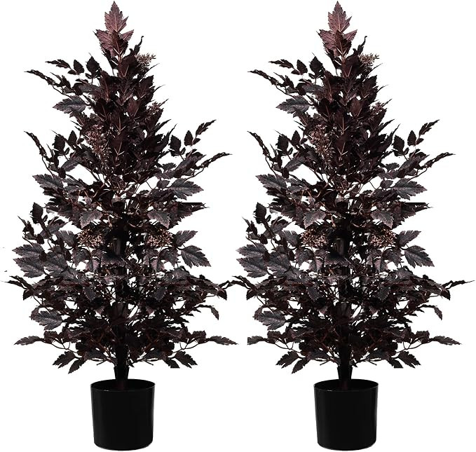 2 Pack 3 ft Plum Artificial Cimicifuga Fall Trees | plum purple leaves, 3 ft height, potted desig... | Amazon (US)