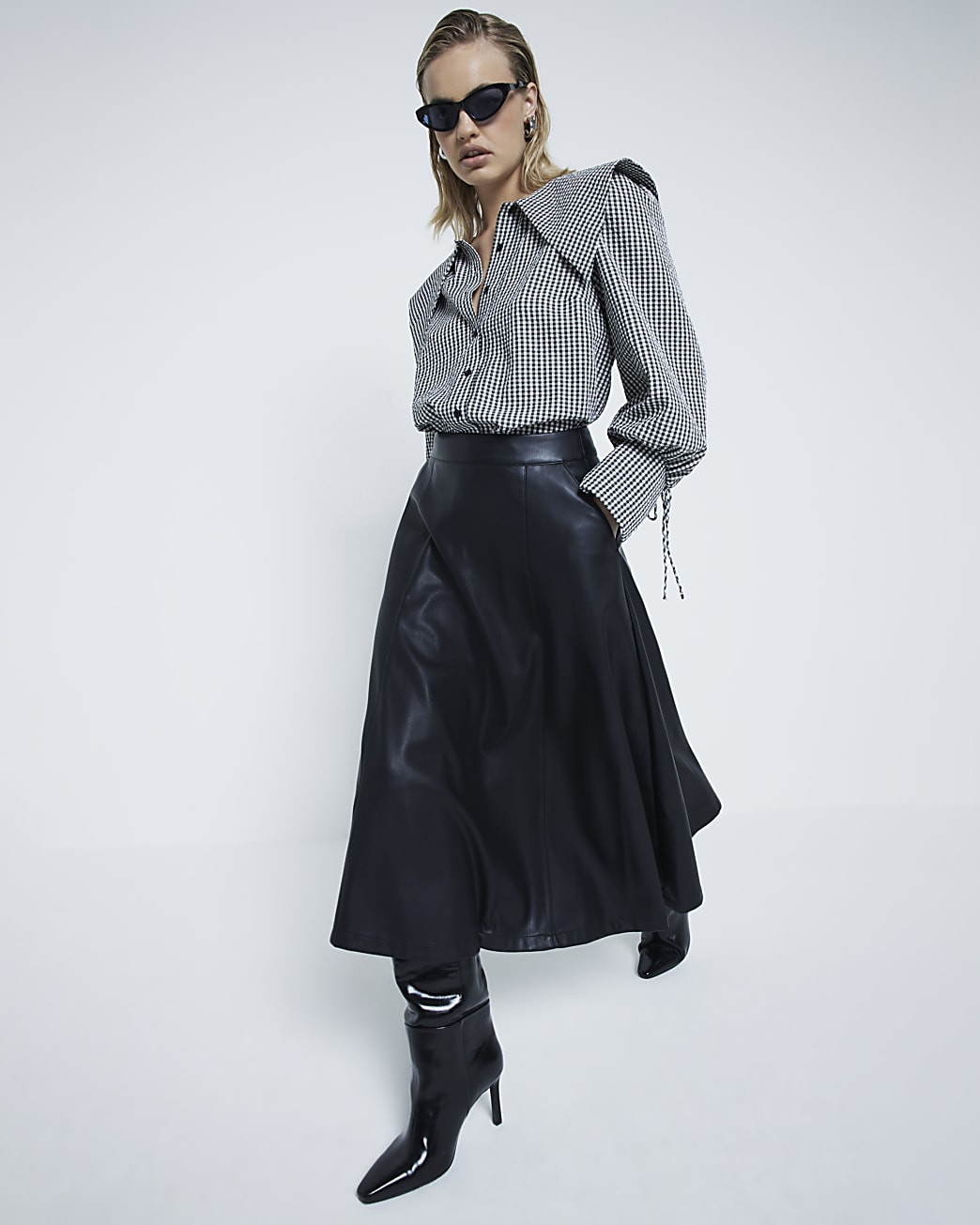 Black Faux Leather Midi Skirt | River Island (UK & IE)