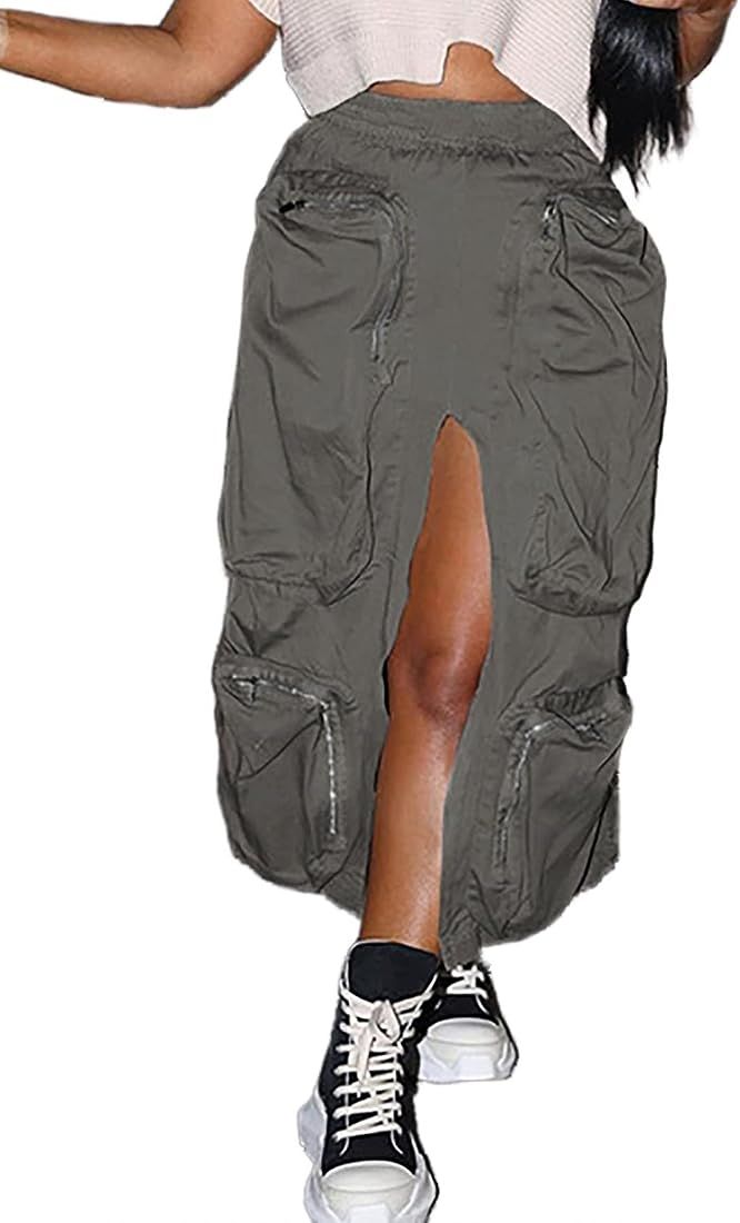 NRTHYE Women Cargo Skirt Casual Loose High Waist Long Y2k Skirt Autumn Maxi Skirts with Pocket | Amazon (US)