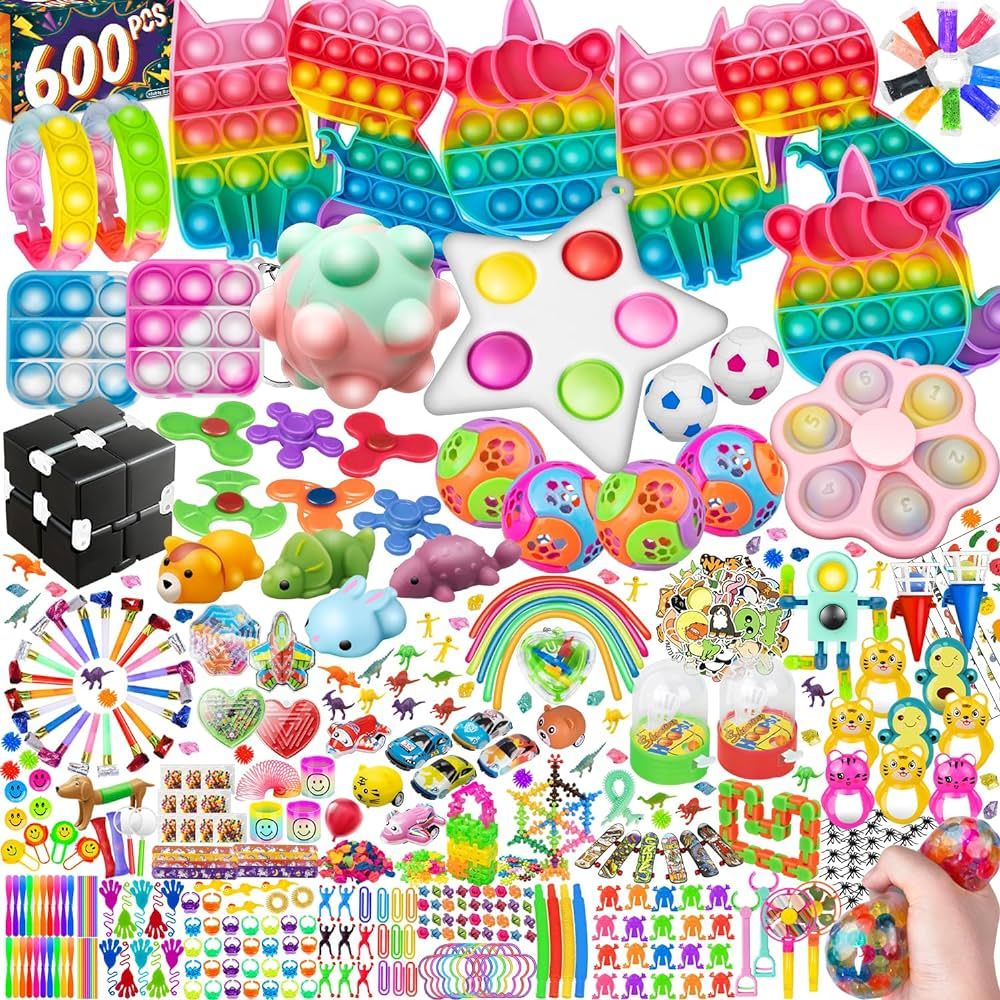 (600 Pcs) Party Favors Sensory Fidget Toys Pack, School Classroom Rewards Goodie Bag Party Favors... | Amazon (US)
