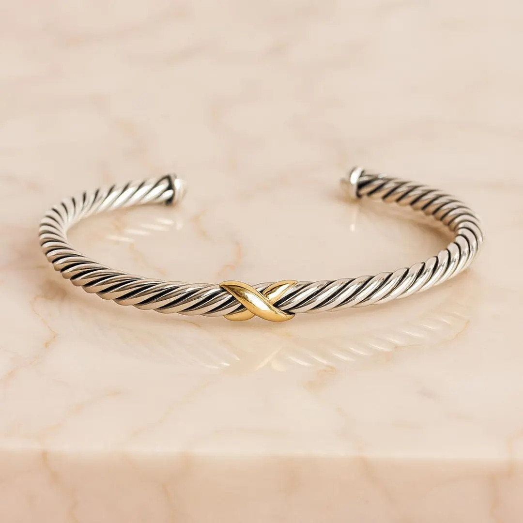 Bracelet Cable Flex | Chic Cable X Cuff Bracelet | Sterling Silver Gold Plated Bracelet | Twisted... | Etsy (US)