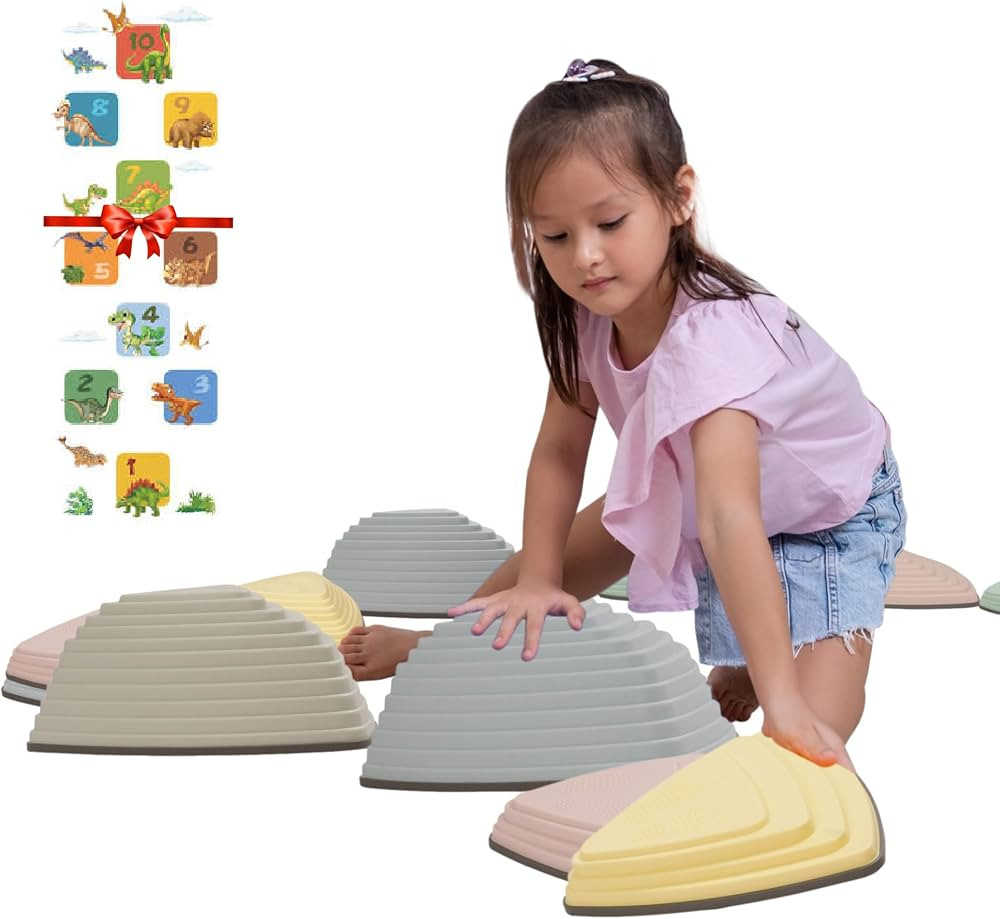 12 Pcs Plastic Stepping Stones for Kids Non-Slip Obstacle Course Stepping Stones Kids Indoor Outd... | Amazon (US)