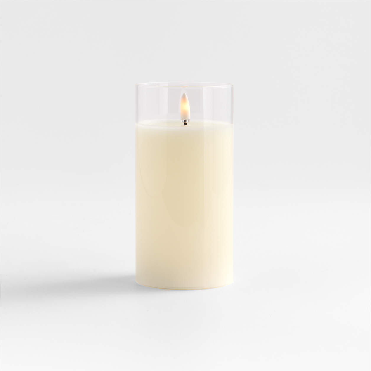 3"x6" Clear Glass Ivory Flameless Pillar Candle | Crate & Barrel | Crate & Barrel