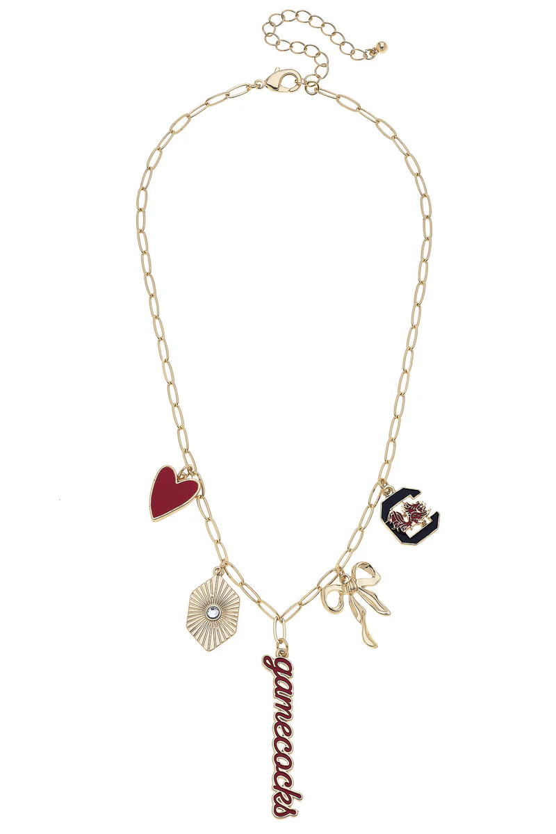South Carolina Gamecocks Paper Clip Charm Collector Necklace in Shiny Gold | CANVAS