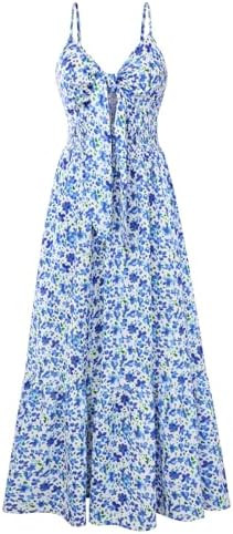 GRACE KARIN Women's 2026 Summer Maxi Dress Floral Tie Front Spaghetti Strap Casual Boho Beach Flo... | Amazon (US)