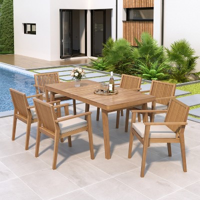 7 Pieces Patio Acacia Wood Dining Set for 6, Outdoor Rectangular Table with Chairs and Cushions, Patio Farmhouse Dinning Table Set, Beige+Brown | Target