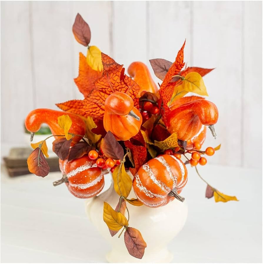 6 Artificial Orange Pumpkin & Gourd Picks \u2013 11" Fall Harvest Picks | Amazon (US)