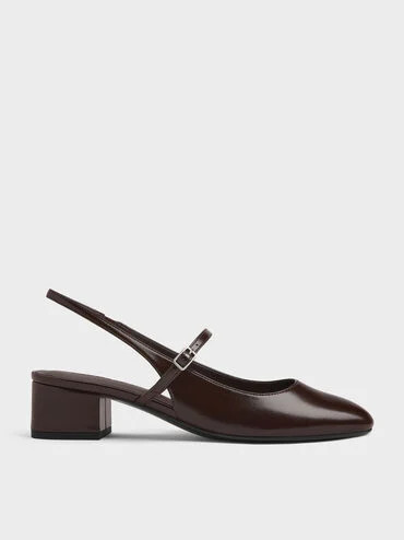 Burgundy Block-Heel Slingback Mary Jane Pumps | CHARLES & KEITH | Charles & Keith US