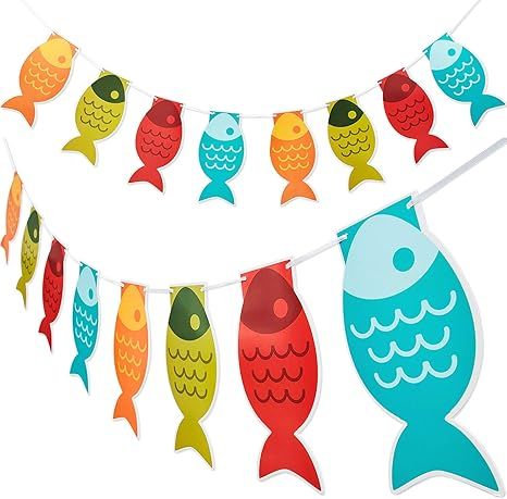 2 Pieces Fish Banner Fish Paper Pennant Banner Fisherman Garland Banner for Fishing Party School ... | Amazon (US)