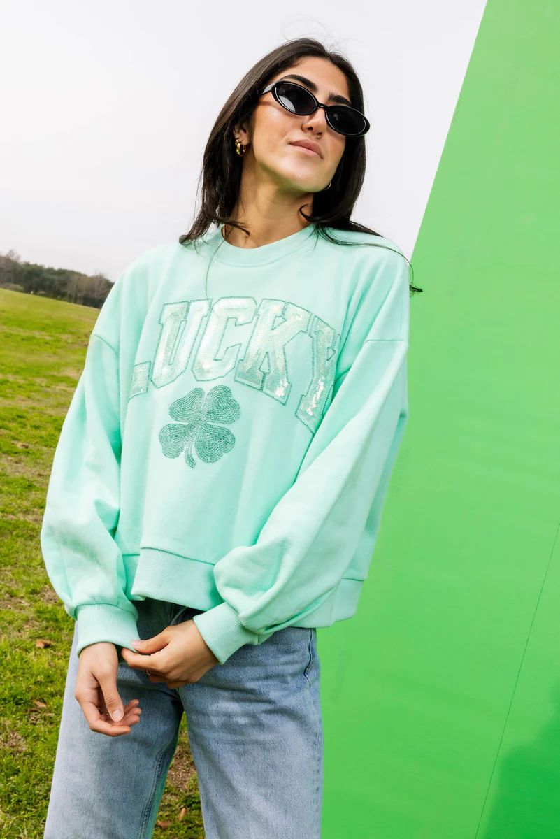Light Green 'Lucky" Sweatshirt | Queen of Sparkles