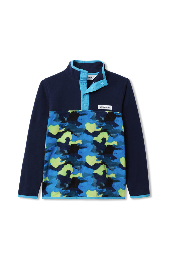 Kids Anyweather Fleece Snap Neck Pullover - Lands' End - Blue - XL | Lands' End (US)