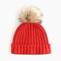 Ribbed beanie with faux-fur pom-pom | J. Crew US
