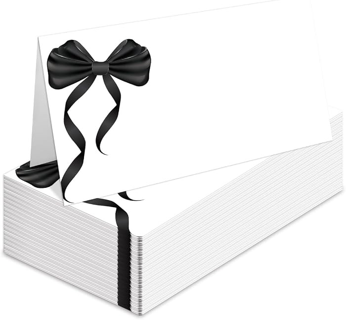 25 Pack Black Bow Table Place Cards for Wedding Birthday Party, Bow Filled-In Name Place Cards, F... | Amazon (US)