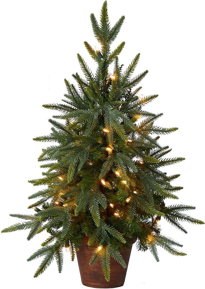 Nearly Natural 2.5ft. Artificial Christmas Tree with Planter & Clear Lights | Amazon (US)