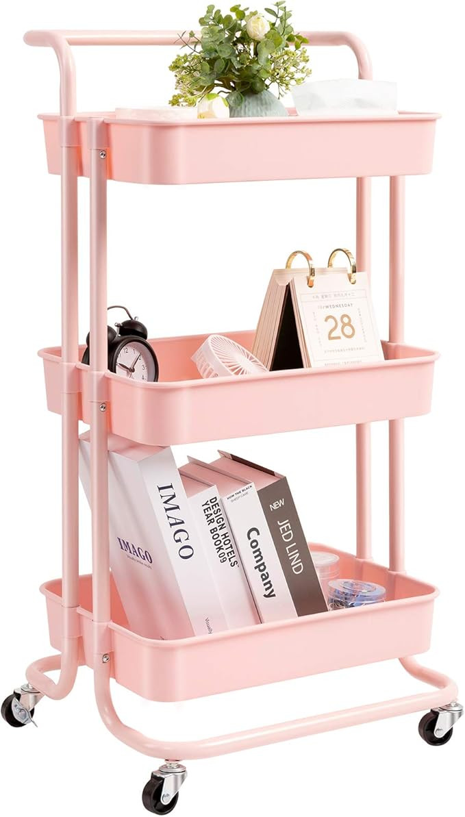 danpinera 3 Tier Rolling Utility Cart with Wheels and Handle Storage Organization Shelves for Kit... | Amazon (US)