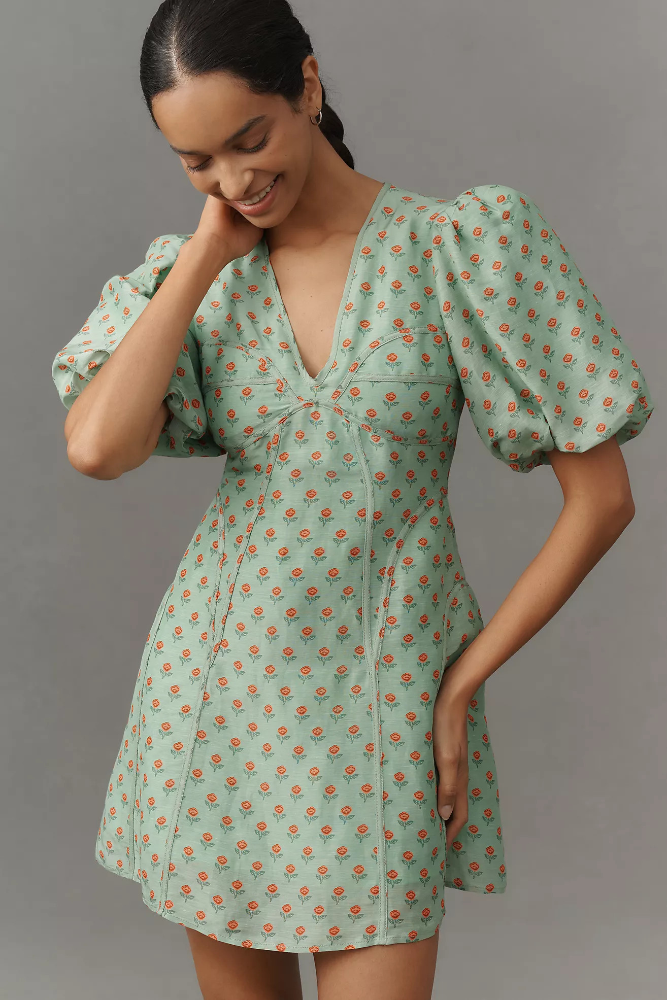 Lovaan Adeline Linen Silk Blend Mini Dress | Anthropologie (US)