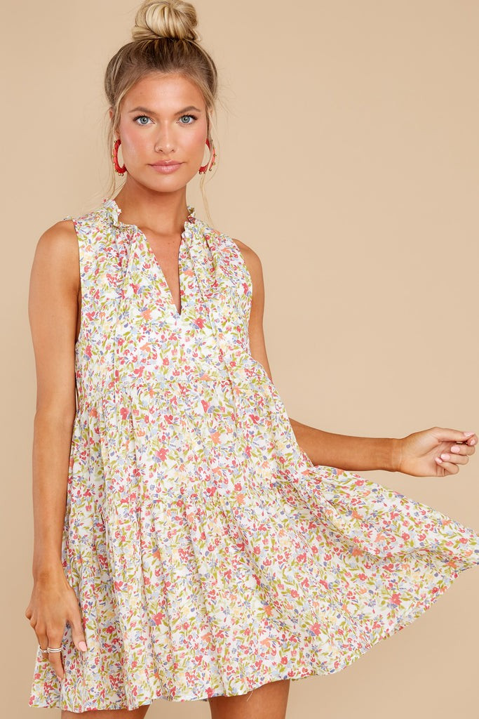 Frills And Florals Ivory Multi Dress | Red Dress 