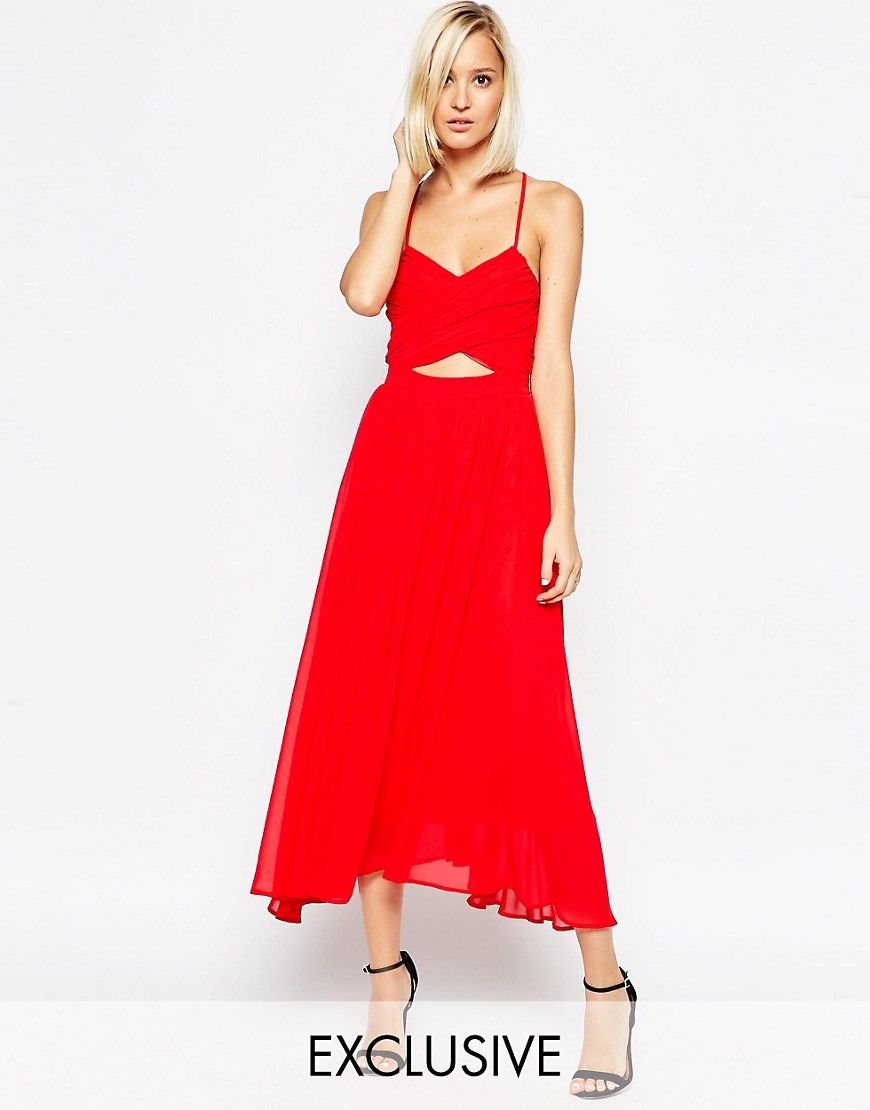 Lavish Alice Floaty Midi Dress with Wrap Lace Up - Red | ASOS US