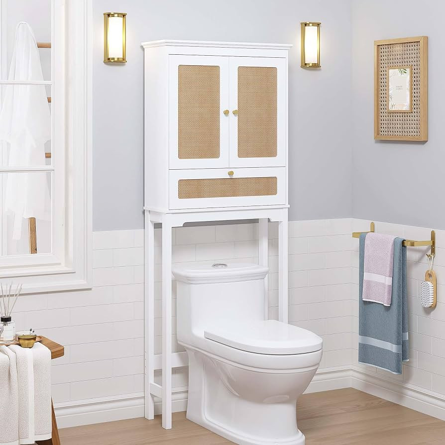 Spirich Over The Toilet Storage Cabinet with Rattan Doors, Over Toilet Bathroom Organizer with Ti... | Amazon (US)