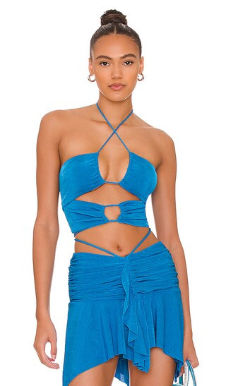 Liza Crop Top in Blue | Revolve Clothing (Global)