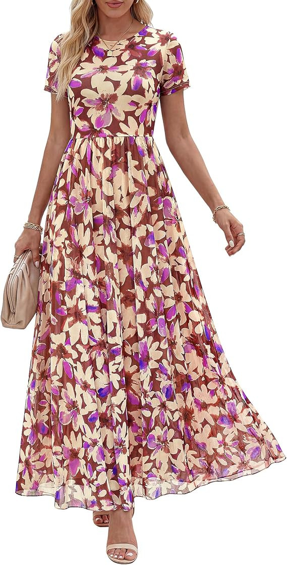 BTFBM Summer Dresses for Women 2026 Formal Short Sleeve Floral Homecoming Dress Maxi Wedding Gues... | Amazon (US)