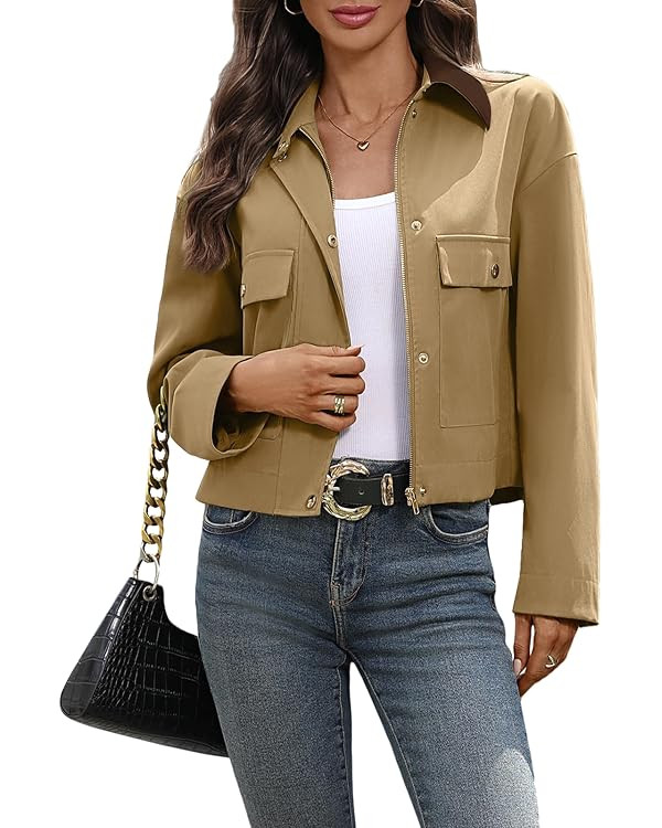 Women's Casual Zip up Long Sleeve Barn Jackets with Pockets | Amazon (US)
