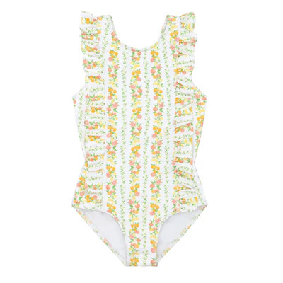girls linear citrus ruffle one piece | minnow