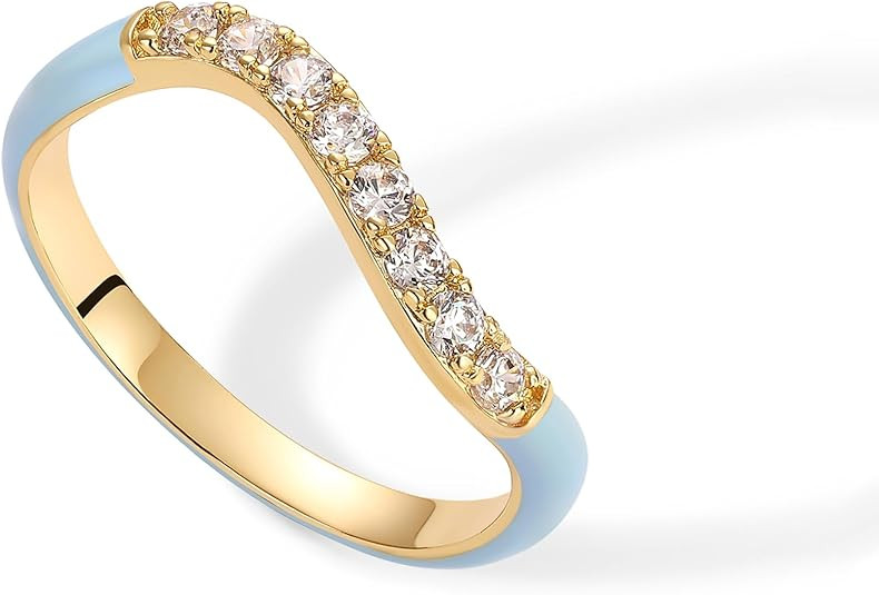 PAVOI 14K Gold Plated Stackable Rings for Women | Open Twist Wavy Colored Enamel and Cubic Zircon... | Amazon (US)