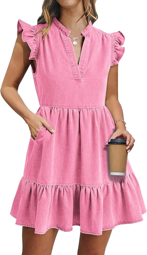 POTILI Denim Dress for Women Mini Jean Dress with Pockets | Amazon (US)
