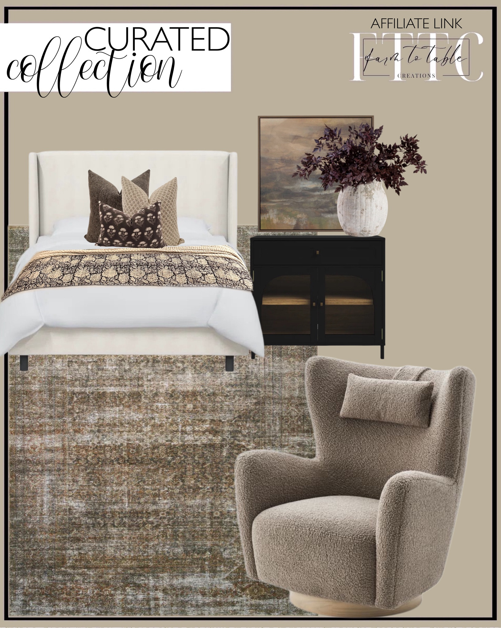 Curated Collection. Follow @farmtotablecreations on Instagram for more inspirational.

Tilly Upholstered Bed. Weathered Handcrafted Vase. Dark Fields Framed Canvas. Plum Cimicifuga. Amber Interiors Billie Tobacco Rust Loloi Rug. Handmade Kantha Quilt. Colette Chair Castlery. Vick Accent Cabinet. French Press Pillow Cover Set Hackner Home.

Living Room | Breakfast Nook | Amazon Home | Target Sale | Loloi Rugs | Magnolia Home | console table | console table styling | faux stems | entryway space | home decor finds | neutral decor | entryway decor | cozy home | affordable decor |  | home decor | home inspiration | spring stems | spring console | spring vignette | spring decor | spring decorations | console styling | entryway rug | cozy moody home | moody decor | neutral home


#LTKFindsUnder50 #LTKSaleAlert #LTKHome