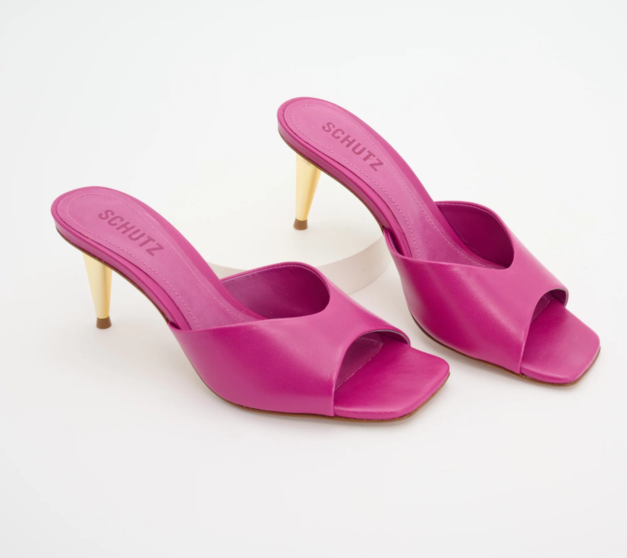 Schutz Leather Pin Heeled Mules - Dethalia - QVC.com | QVC