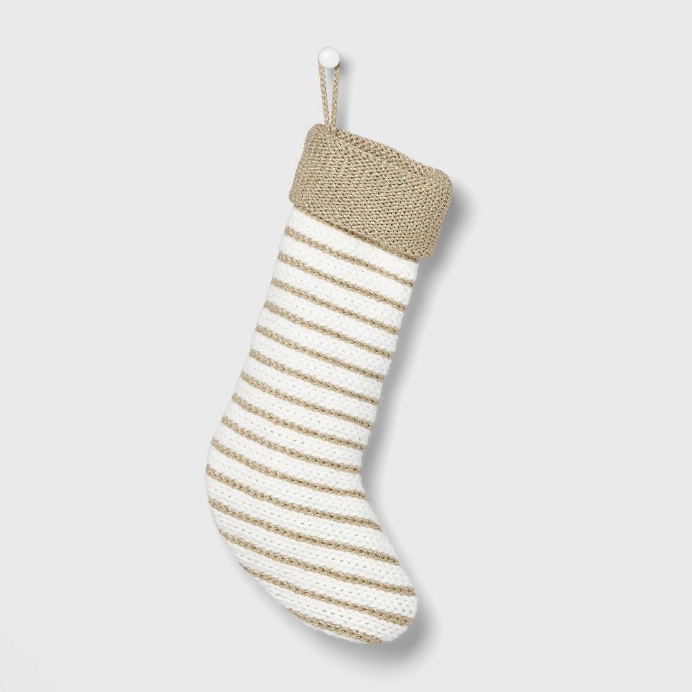 Striped Chunky Knit Christmas Stocking Gold & White - Wondershop | Target