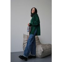 Green Women Wool Sweater Side Slits Turtleneck Soft Cozy Knit Jumper Oversized Solid Color | Etsy (US)