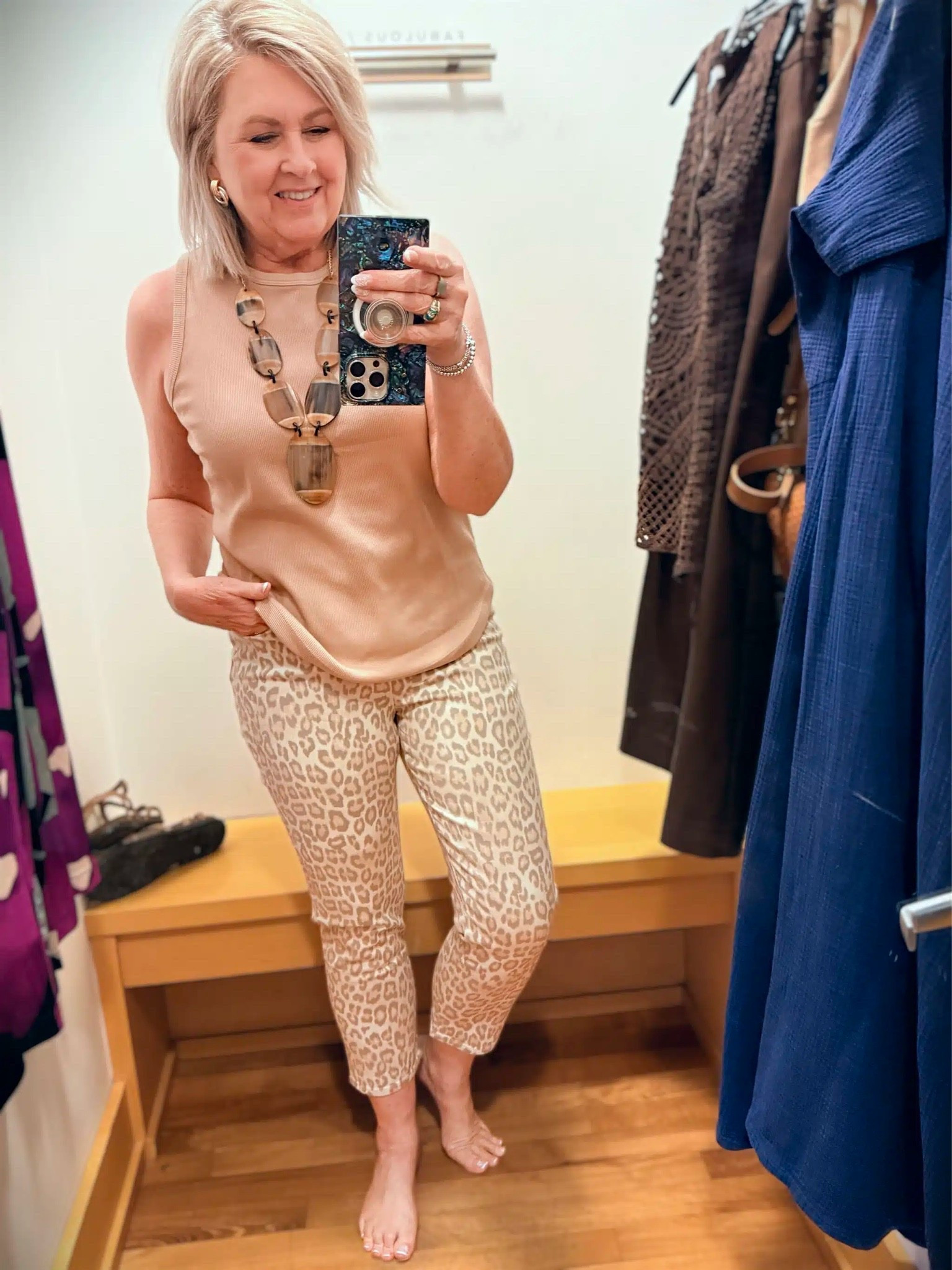 I love that this outfit is fun and animal print, but it stays neutral in color. Animal print is trending for Fall this year, but this look is perfect for now and later. My tank and leopard pants are both size 1.

#LTKWorkwear #LTKOver40 #LTKootd