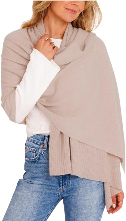 EsheSy Women's Shawl Wrap Open Front Poncho Sweater Ribbed Hem Loose Shrug Cardigan Knit Scarf Tr... | Amazon (US)