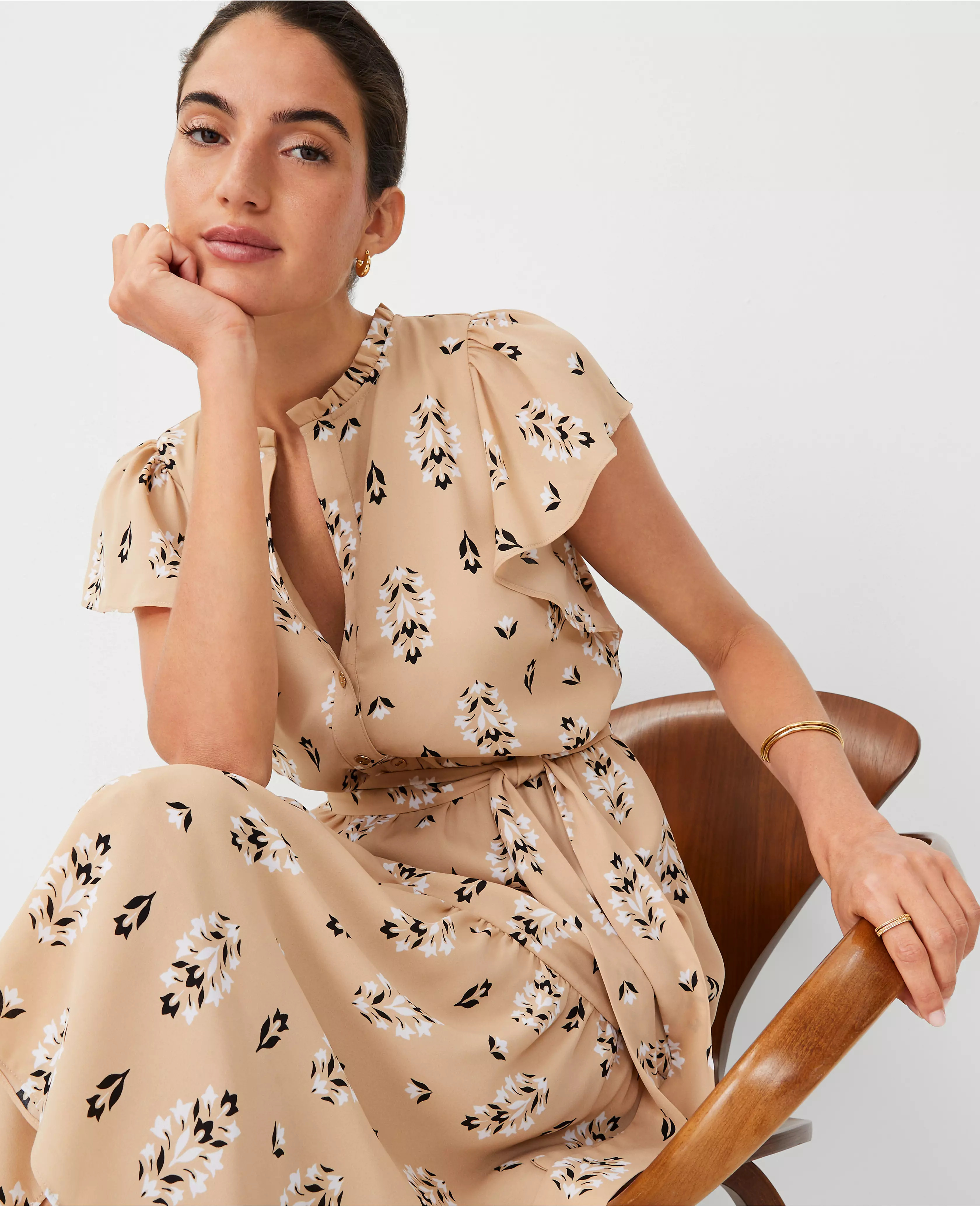 Floral Flutter Sleeve Midi Flare Dress | Ann Taylor (US)