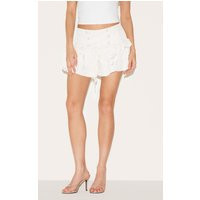 Ivory Lace Up Front Frilly Mini Skirt, White | PrettyLittleThing UK