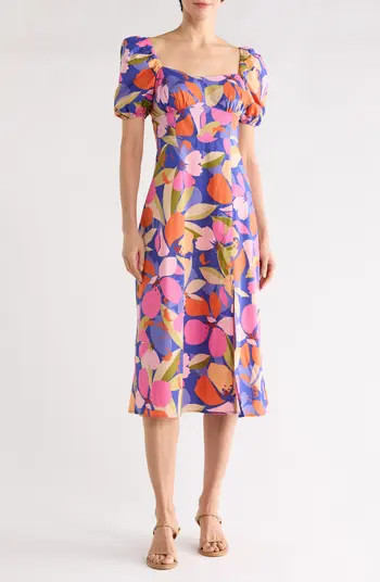 Floral Puff Sleeve A-Line Midi Dress | Nordstrom Rack